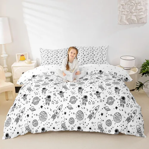 Juego de ropa de cama tamaño individual, diseño de astronauta, diseño de galaxia, astronauta, reversible, universo, estrellas, funda de edredón para