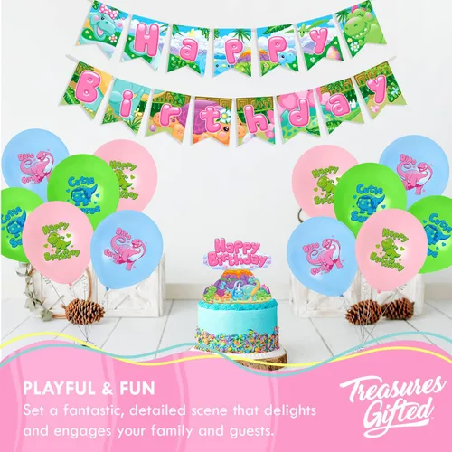 Miniatura 4 de Treasures Gifted Globo de dinosaurio para niña, paquete de 12, globos de látex de dinosaurio de 12 pulgadas, decoraciones de dinosaurio para niñas