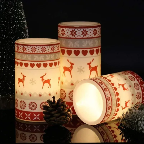 Miniatura 3 de GenSwin Velas parpadeantes sin llama de ciervo que funcionan con pilas con temporizador de 6 horas, velas LED de pilar de cera real, luz cálida