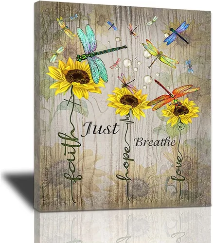 Miniatura 12 de Bulldog Leather Works Lienzo decorativo abstracto de colibrí y girasol, con citas inspiradoras, póster de flores de granja, decoración moderna