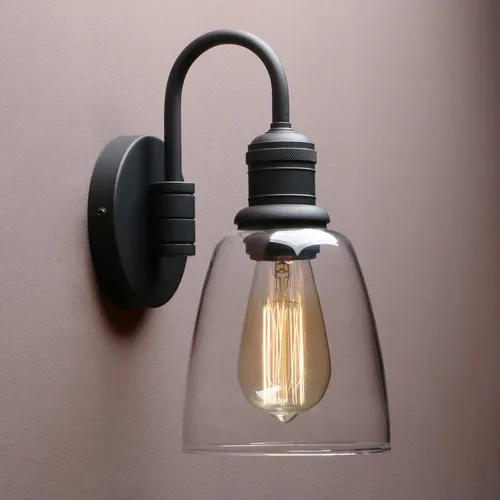Aplique de pared vintage de 1 luz, Yosoan lámpara industrial negra con elegante varilla curva de cuello de ganso, lámpara de pared con pantalla de