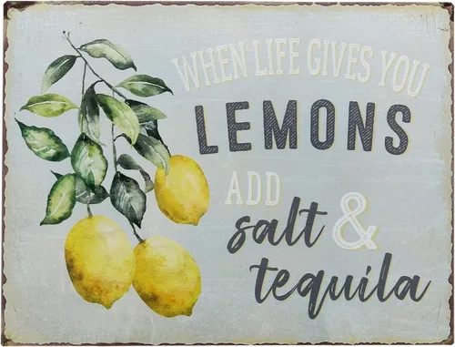 Barnyard Designs 'When Life Gives You Lemons Add Salt & Tequila' - Letrero de barra de lata retro vintage, decoración decorativa del hogar, 13 x 10