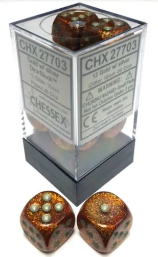 DND - Juego de dados Chessex D&D de 0.472 in, juego de dados poliédricos de plástico dorado y plateado con purpurina, dados de mazmorras y dragones,
