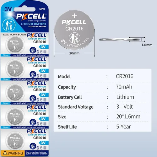 Miniatura 2 de PKCELL Paquete de 5 baterías CR2016 CR 2016 3V batería de litio
