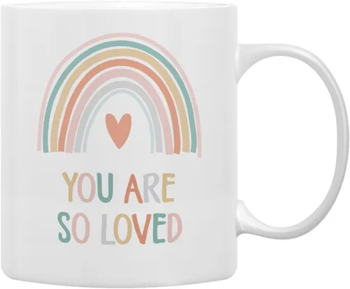 QASHWEY Taza de café con texto en inglés "You Are So Loved Rainbow", regalos inspiradores para mujeres, niñas, niños, esposa, hermana, mamá, novia,