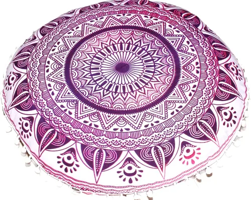 Miniatura 13 de Funda de almohada redonda con diseño de mandala, para asiento, otomano, con pompones, hippie, decorativo, bohemio, indio, de 22 pulgadas