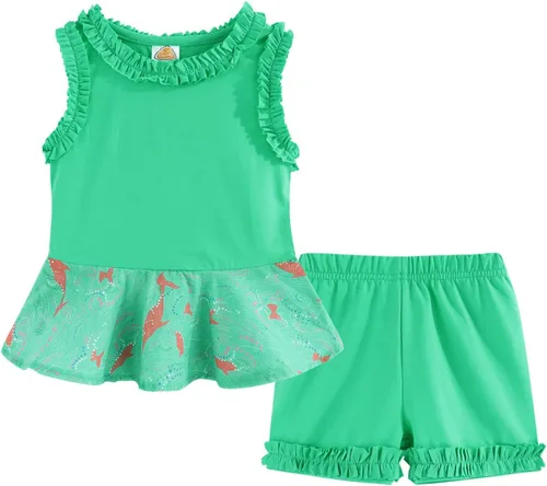 Miniatura 19 de LittleSpring Conjunto de verano para niñas con camiseta sin mangas y pantalones cortos florales