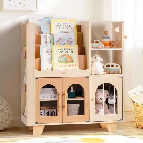 ROBUD Organizador de almacenamiento de juguetes, organizadores y almacenamiento de juguetes todo en uno, estantería de madera para niños con 6