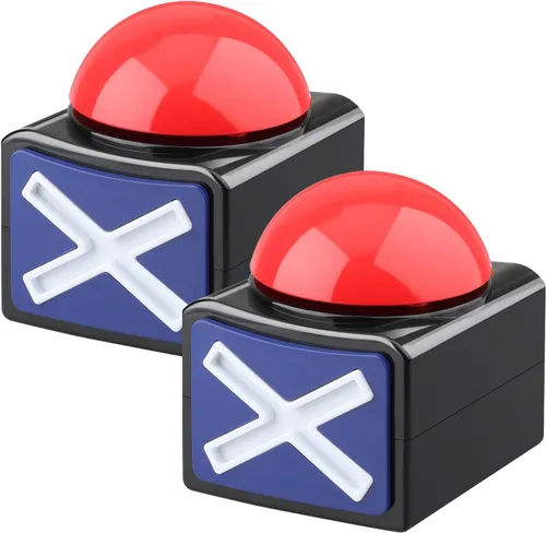 Paquete de 2 zumbadores de juego con luces y sonido – Botones de zumbador para disputas familiares, trivias, espectáculos de talentos, accesorios de