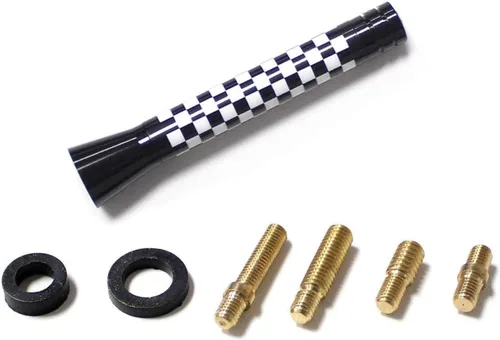 Miniatura 6 de iJDMTOY Antena corta a cuadros de 3 pulgadas con tema de tablero de ajedrez blanco/negro compatible con Mini Cooper (todos los modelos) y más otros