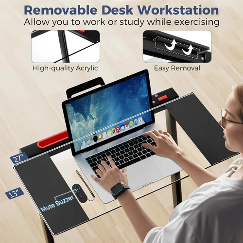 Miniatura 4 de GYMAX Cinta de correr con escritorio, caminadora 3 en 1 para debajo del escritorio, almohadilla para caminar con escritorio extraíble, monitor LED
