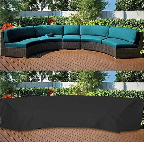 Miniatura 4 de Funda de sofá curvada para sofá al aire libre, protector seccional, impermeable, con media luna, con cordón elástico resistente al viento