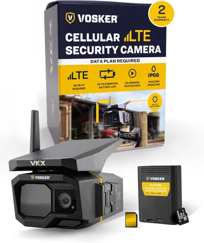 Vosker VKX Farmers Pack - Cámara de seguridad solar 4G LTE, vigilancia inalámbrica al aire libre para granjas, cobertizos y propiedades rurales, no