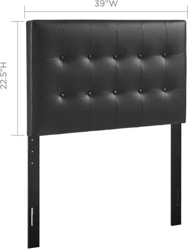 Miniatura 2 de Cabecero de cama individual, Modway Emily, tapizado en vinilo de color blanco, Poliuretano, Vinilo negro