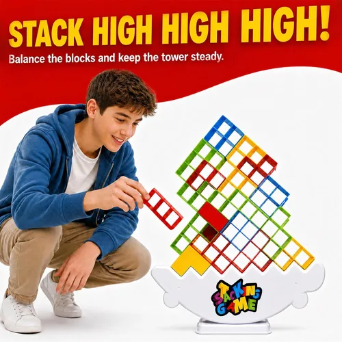 Miniatura 3 de BBnote Juego gigante XL de 48 piezas para adultos y niños, juegos de torre de mesa Tetra para fiesta de viaje familiar, juguete apilable
