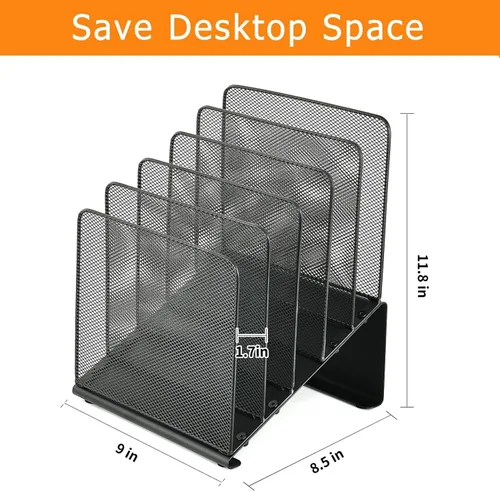 Miniatura 2 de LEKETREE Organizador de archivos para escritorio, organizador de carpetas de archivos con estante vertical de 5 secciones, adecuado para Negro