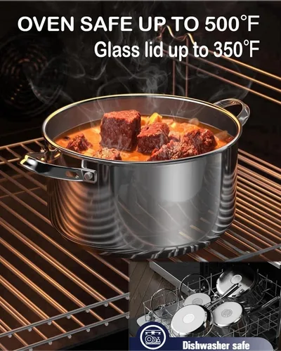 Miniatura 4 de Cooks Standard Cacerola de horno holandés con tapa de vidrio, olla clásica de acero inoxidable de 7 cuartos de galón, color plateado