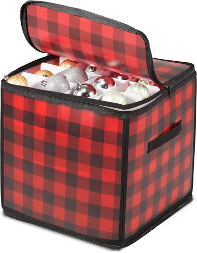 Miniatura 12 de ZOBER Caja de almacenamiento de plástico para adornos de Navidad, almacena 128 adornos de 3 pulgadas con bandejas individuales, caja de Verde