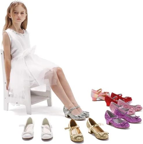 Miniatura 5 de K KomForme Zapatos de vestir para niña Mary Jane Glitter de 1.5 pulgadas, tacón bajo para boda, fiesta, zapatos de princesa