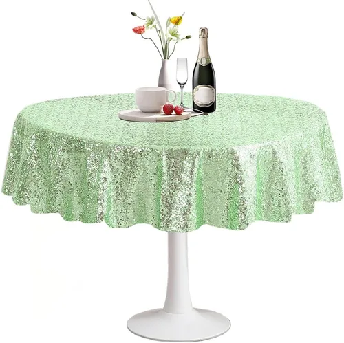 Miniatura 72 de Manteles redondos de lentejuelas negros para fiestas, de 121,9 cm, mantel redondo de purpurina ajustado, pequeño, lindo y dulce, para boda