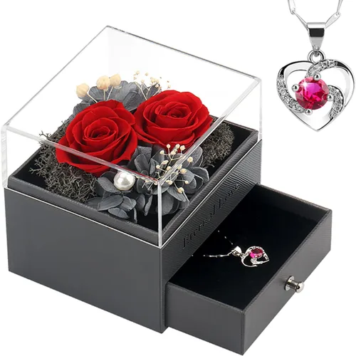 Miniatura 9 de Rosa preservada, regalos de cumpleaños para mujeres, mamá, novia, regalos para mamá, abuela, esposa, hija, hermana, cajas de joyería con collar