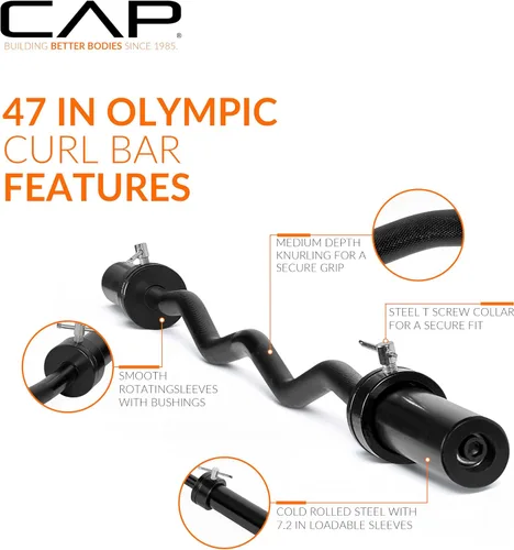 Miniatura 3 de CAP Barbell 47-Inch Olympic EZ Curl Bar for 2-Inch Weight Plates Multiple Options