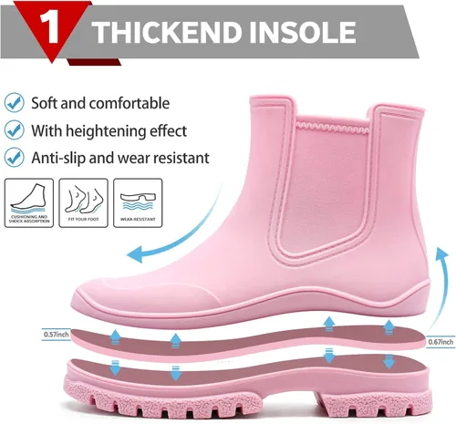 Miniatura 2 de Hsttgsr Botas de lluvia para mujer, cómodos botines elásticos para adultos, botas Chelsea de tacón medio a la moda, impermeables, antideslizantes