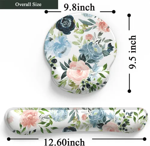Miniatura 4 de Alfombrilla de ratón con diseño floral verde, azul, rosa, con soporte para muñeca, juego de reposamuñecas para teclado, alfombrilla de ratón Flores