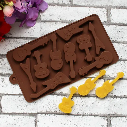 Miniatura 4 de Juego de 2 moldes para guitarra y notas musicales, moldes para instrumentos musicales, molde de silicona para chocolate, gelatina, cubitos de hielo