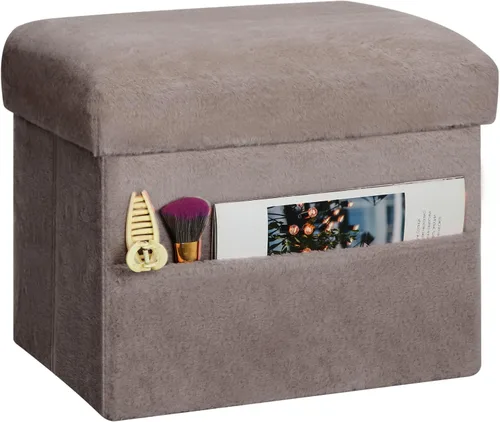 Miniatura 8 de Otomana pequeña con almacenamiento, taburete plegable con asiento acolchado más grueso, banco otomano de almacenamiento de piel suave para Negro