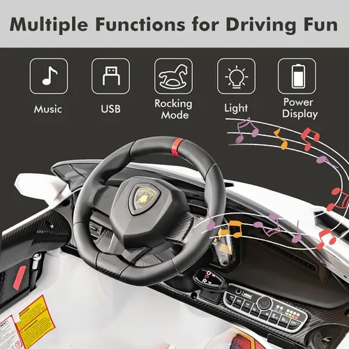 Miniatura 4 de INFANS Auto a batería para niños de 2 plazas, 12V 4WD con licencia Lamborghini Veneno con puertas hidráulicas, modo de balanceo, velocidades Blanco