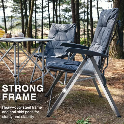 Miniatura 5 de EVER ADVANCED Juego de 2 sillas de camping de lujo para adultos, resistentes con respaldo alto, silla de jardín plegable de gran tamaño, cómodas