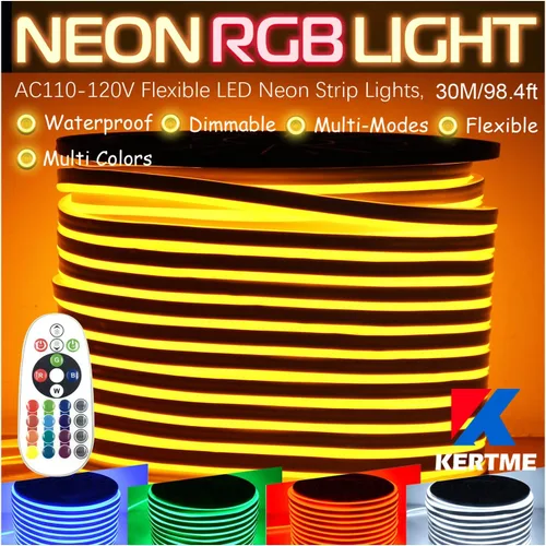 Miniatura 11 de Tira de luz LED RGB de neón, AC110-120 V/flexible, impermeable, regulable, multicolor, multimodos, cuerda de luz + control remoto de 24 teclas