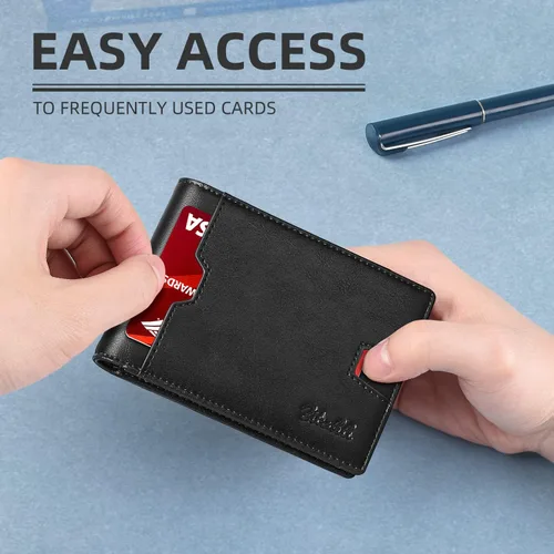 Miniatura 70 de Zitahli Billetera para hombre, de piel fina, con bloqueo RFID, minimalista, plegable, tarjetero con caja de regalo