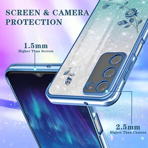 Miniatura 5 de Funda 3 en 1 para teléfono Samsung Galaxy A03S con purpurina brillante para mujeres y niñas, cubierta brillante con bonito diseño floral de flores
