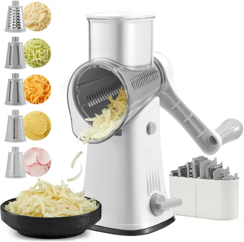 Rallador De Queso Giratorio Manual, Cortador De Verduras Giratorio Con 5 Cuchillas, Base Antideslizante Con Ventosa Y Estructura Desmontable Para Un