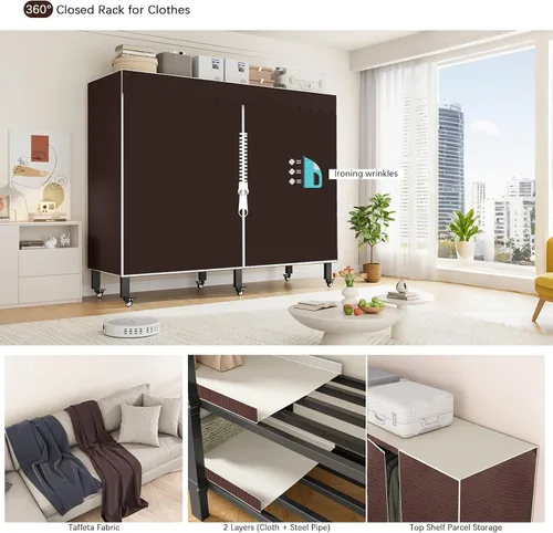 Miniatura 4 de Perchero con Cubierta, Perchero Resistente Portátil 907KG, Perchero Plegable con Rueda, Perchero para Colgar, Perchero de Almacenamiento de Ropa