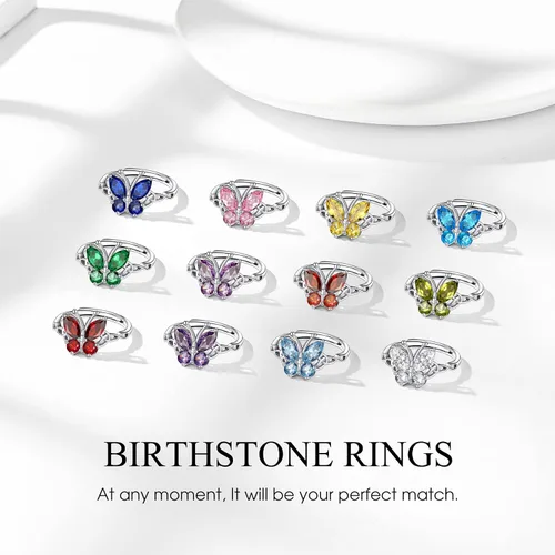 Miniatura 8 de Bestyle Anillo de collar de mariposa con piedra natal plateada para mujeres, delicado y lindo regalo de joyería de mariposa para mujeres