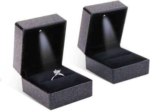 Miniatura 2 de iSuperb Caja de anillo con luces LED, 2 unidades, para propuestas, compromisos, bodas, regalos (paquete de 2 unidades, cielo estrellado, negro)