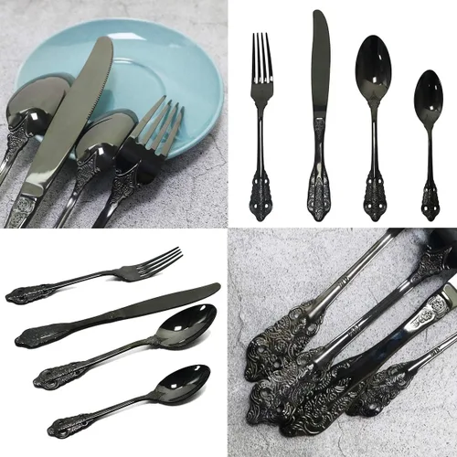 Miniatura 4 de Juego de cubiertos de 4 piezas, cubiertos de acero inoxidable 18/10, incluye cuchillo, tenedor, cuchara, cuchara de té, pulido con espejo, apto