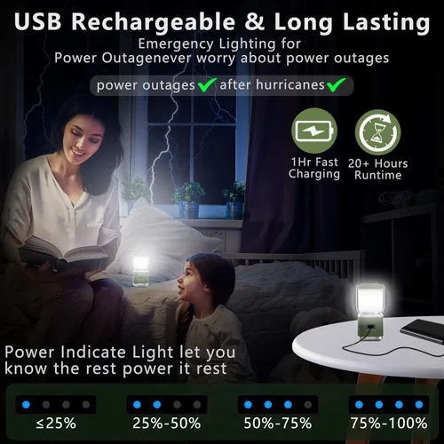 Miniatura 2 de Linterna de camping portátil recargable de 4 pulgadas, linterna de luces LED de camping de 2000 lm con luz roja y 20 horas de funcionamiento
