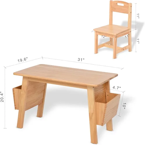 Miniatura 6 de Juego de mesa y 2 sillas de madera maciza para niños con escritorio de almacenamiento y sillas para niños pequeños mesa de actividades