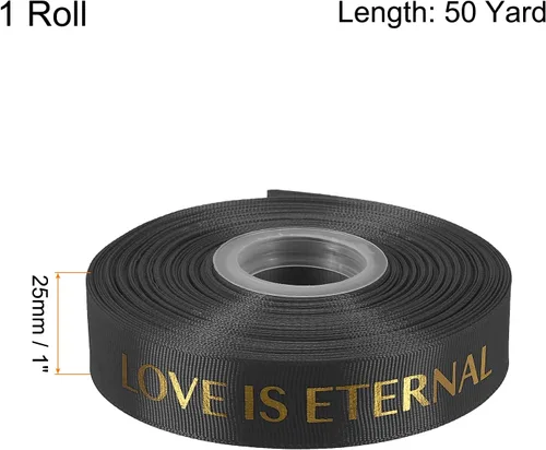 Miniatura 2 de MECCANIXITY Cinta de satén de 1 pulgada de ancho y 50 yardas de San Valentín, personalizadas, color negro, para envolver regalos, ramo de tartas