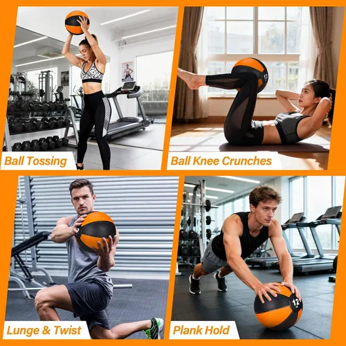 Miniatura 7 de Pelota medicinal Slam de 12 libras con peso y agarre texturizado de carcasa de goma para fuerza central, ejercicio, cardio, equilibrio y flexibilidad