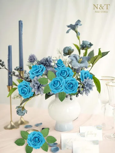 Miniatura 2 de N&T NIETING 25 unidades de flores artificiales, Rosas de espuma artificial de sensación real al tacto, decoración para boda, dama de honor, ramo