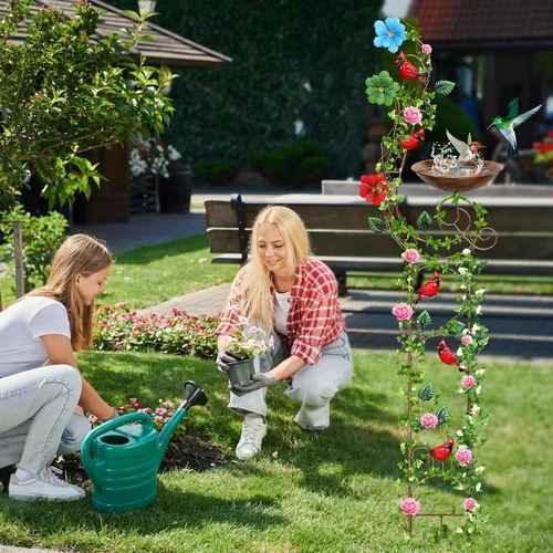 Miniatura 6 de YADOOLIFE Bañera para pájaros de 57 pulgadas con enrejado de jardín para plantas trepadoras al aire libre, pequeños enrejados decorativos de metal