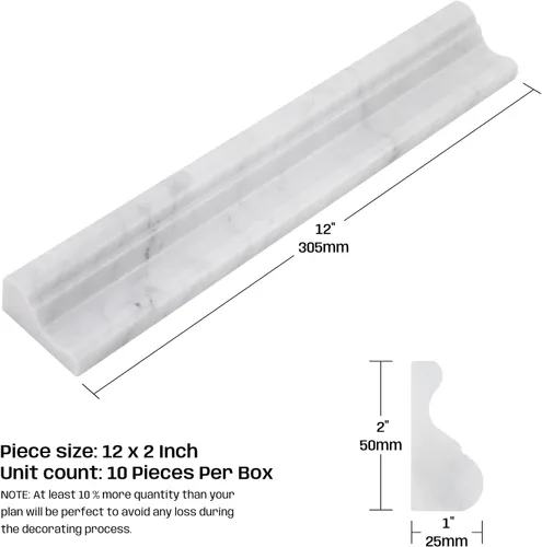 Miniatura 3 de 10 piezas de molduras de mármol blanco Carrara para silla, molduras de mármol de Carrara de 2 x 12 pulgadas para baño, cocina, ducha, paredes
