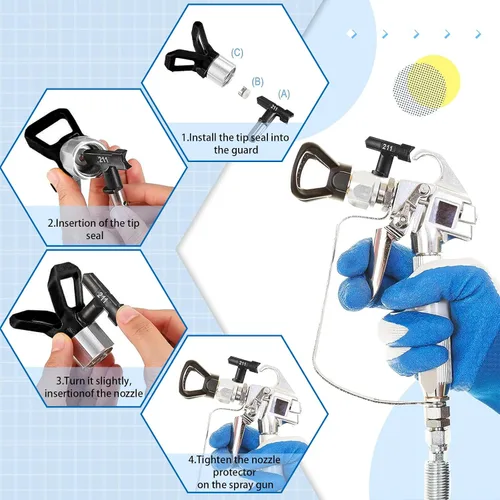 Miniatura 5 de 14 puntas de pulverización Piescs reversibles sin aire, puntas de boquilla de pulverización con protector de pistola de pulverización sin aire
