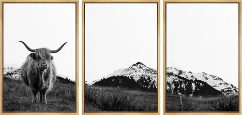 Miniatura 116 de SIGNWIN Conjunto de arte de pared de lienzo enmarcado, acuarela pastel, cielo de nubes rosas, colina verde del campo, naturaleza, vida silvestre