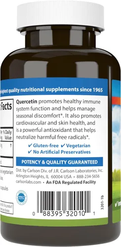 Miniatura 3 de Carlson - Quercetina, 500 mg, Apoyo estacional, salud de la piel, bienestar óptimo, 120 cápsulas vegetarianas
